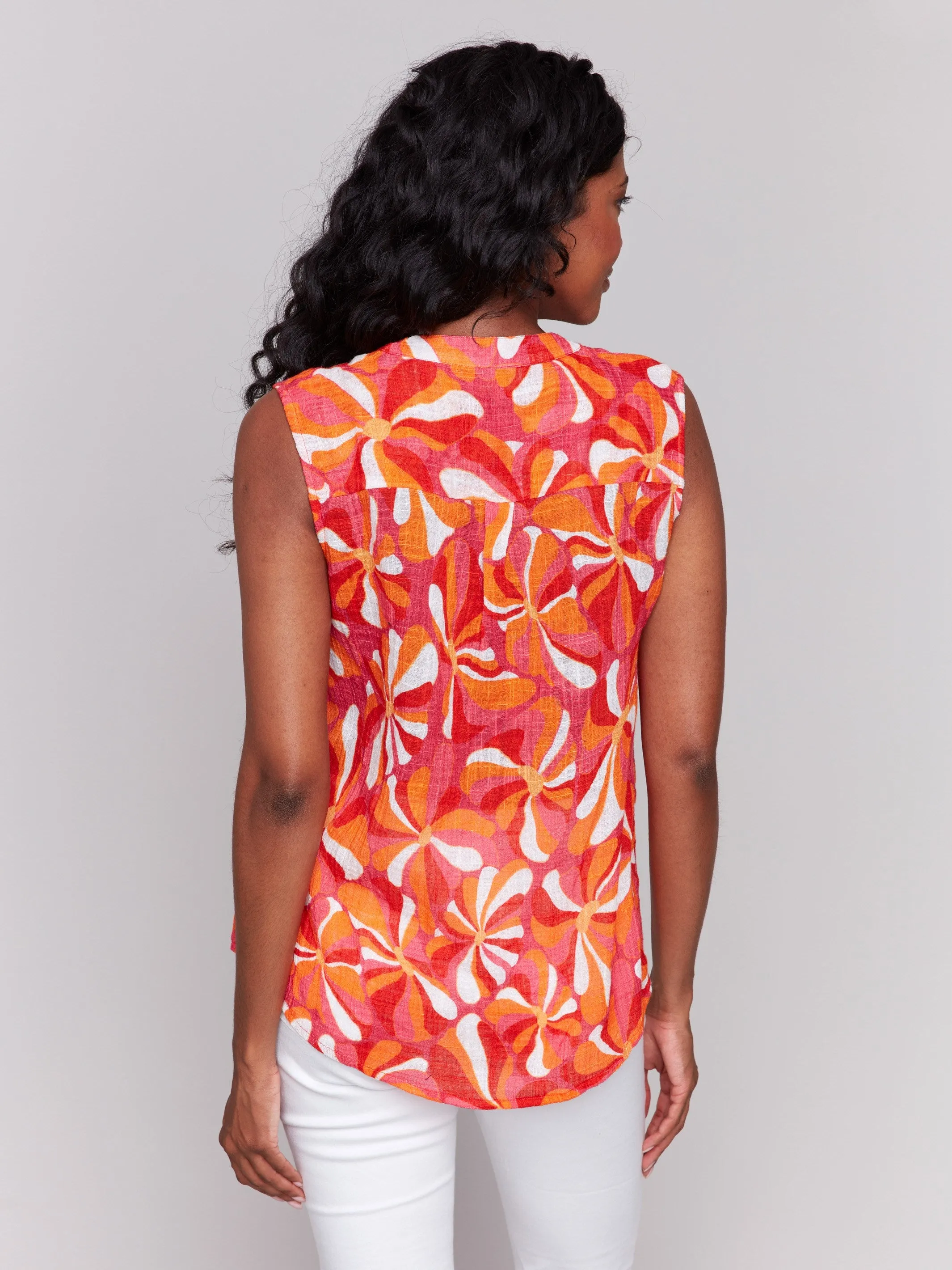 Printed Cotton Gauze Sleeveless Shirt - Groovy