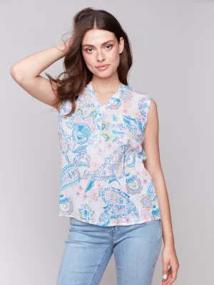 Printed Cotton Gauze Sleeveless Shirt - Paisley
