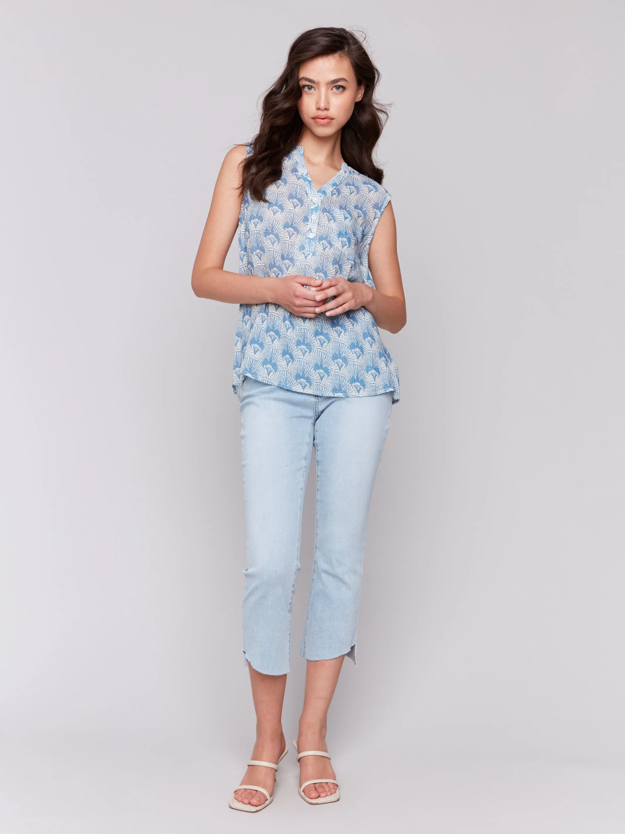 Printed Cotton Gauze Sleeveless Shirt - Tapestry