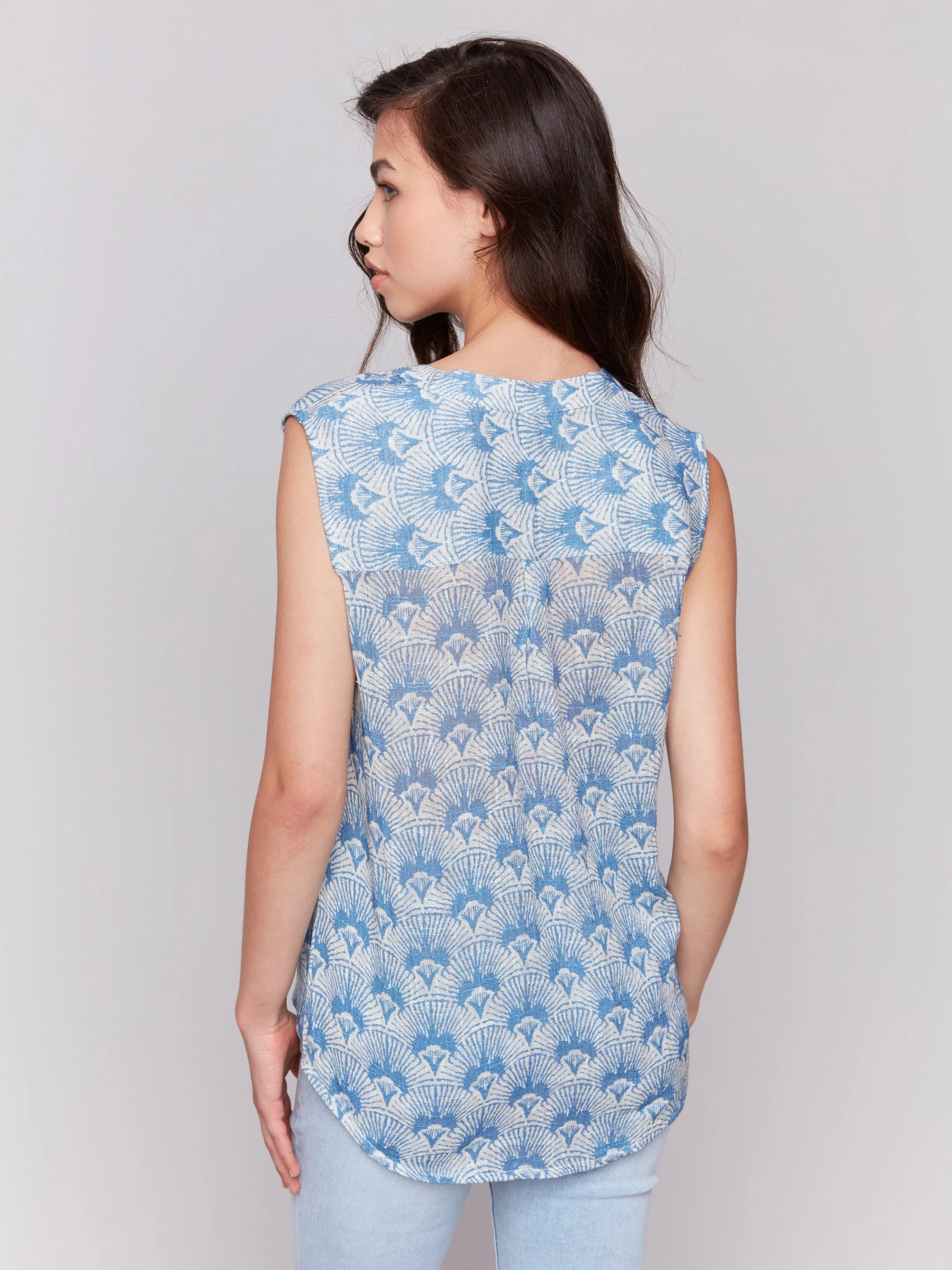 Printed Cotton Gauze Sleeveless Shirt - Tapestry