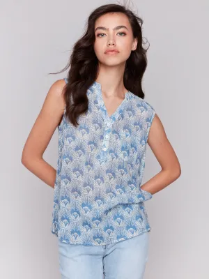 Printed Cotton Gauze Sleeveless Shirt - Tapestry