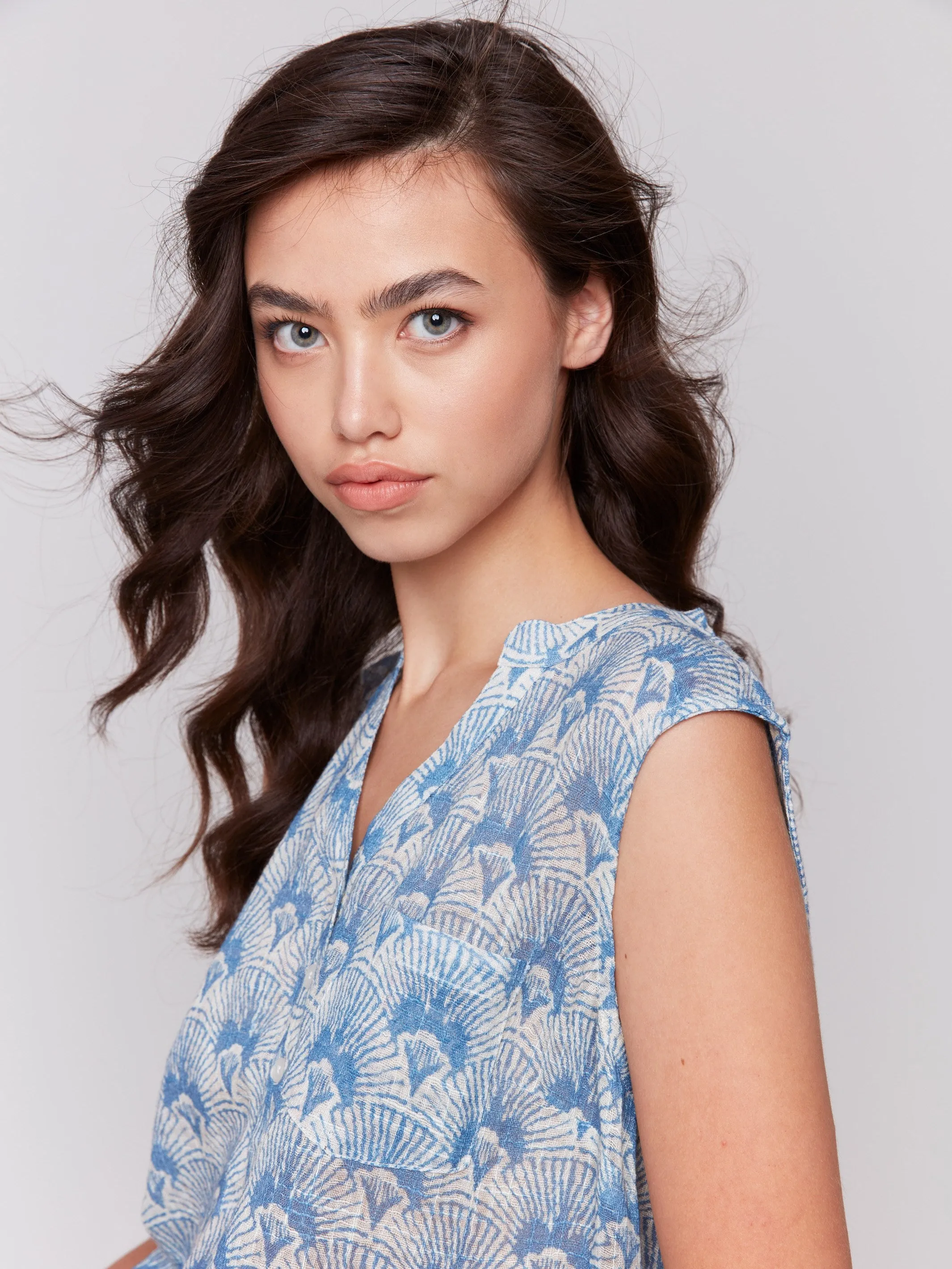 Printed Cotton Gauze Sleeveless Shirt - Tapestry