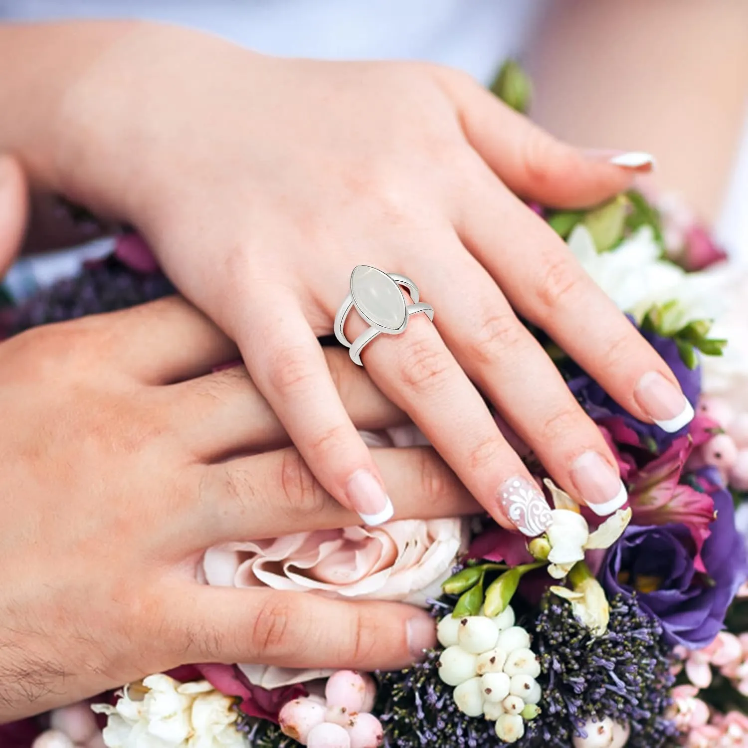 Promise Band Ring for Couples Women's Plated 925 Silver Vintage White Gemstone Ring Jewelry Gifts Wedding Promise Rings for Her