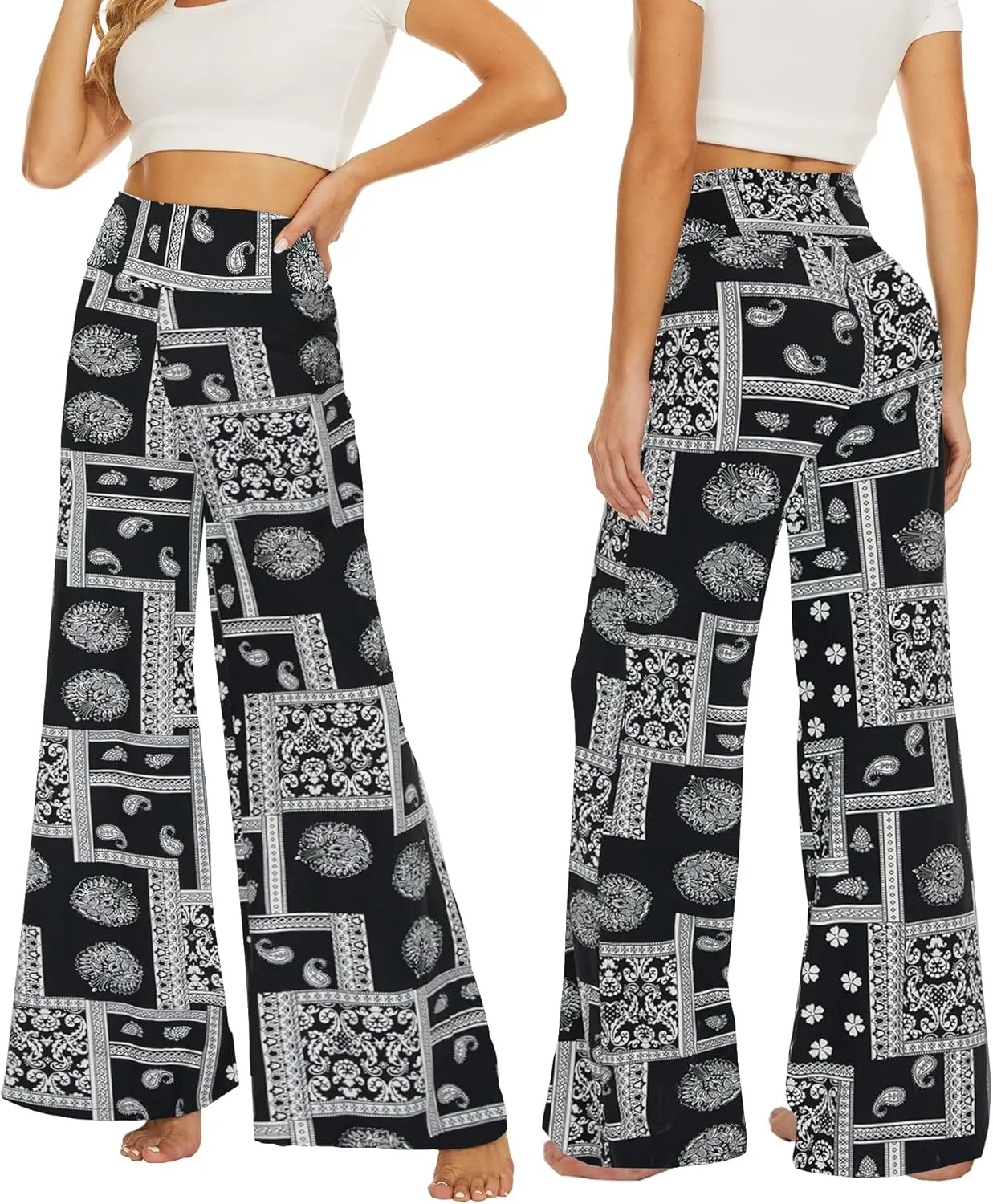 QGGQDD Wide Leg Palazzo Pants for Women - Casual Soft High Waist Lounge Pants Loose Comfy Stretchy Trousers
