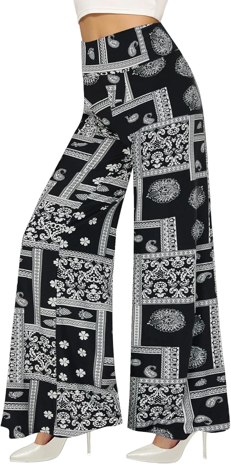 QGGQDD Wide Leg Palazzo Pants for Women - Casual Soft High Waist Lounge Pants Loose Comfy Stretchy Trousers