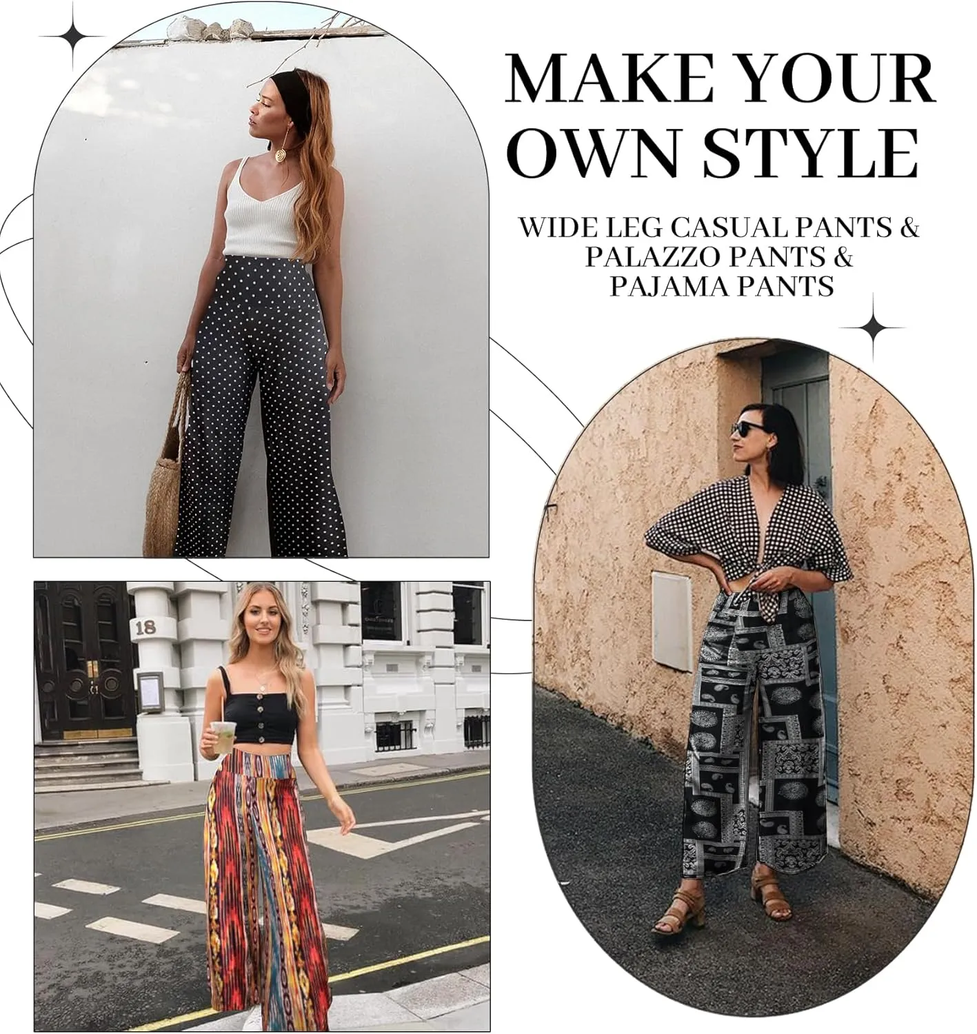 QGGQDD Wide Leg Palazzo Pants for Women - Casual Soft High Waist Lounge Pants Loose Comfy Stretchy Trousers