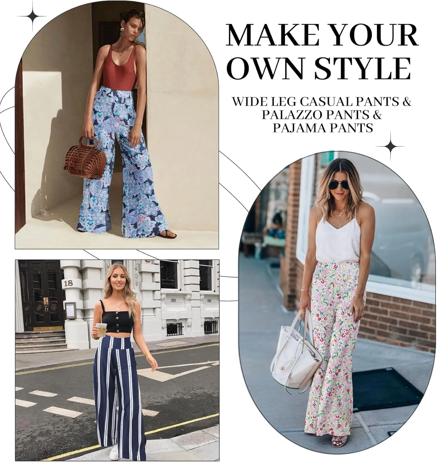 QGGQDD Wide Leg Palazzo Pants for Women - Casual Soft High Waist Lounge Pants Loose Comfy Stretchy Trousers