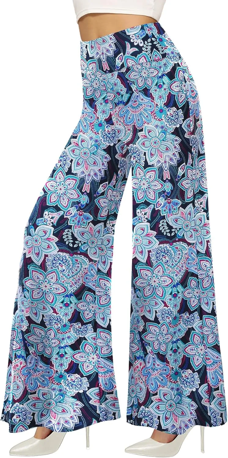QGGQDD Wide Leg Palazzo Pants for Women - Casual Soft High Waist Lounge Pants Loose Comfy Stretchy Trousers