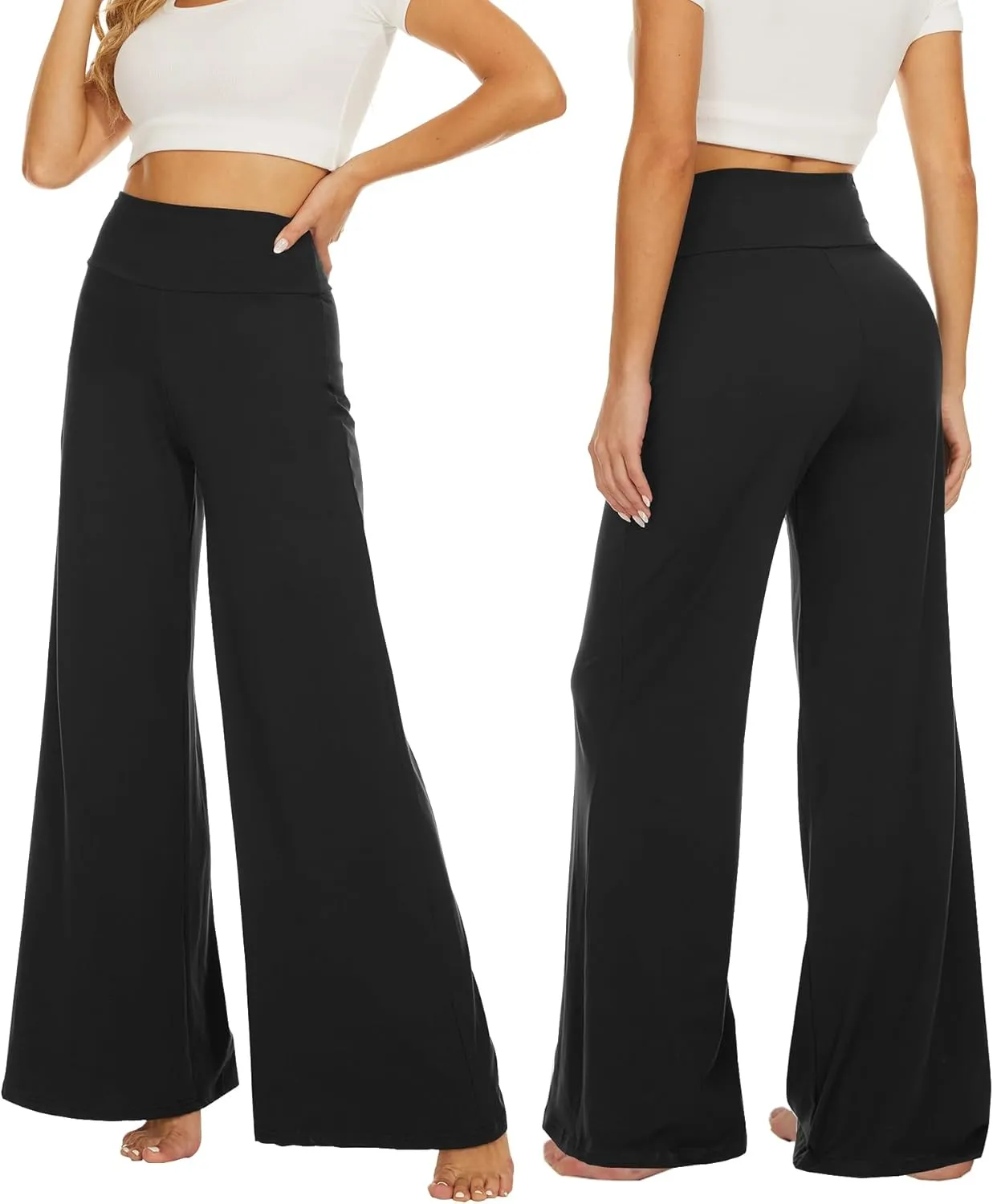 QGGQDD Wide Leg Palazzo Pants for Women - Casual Soft High Waist Lounge Pants Loose Comfy Stretchy Trousers