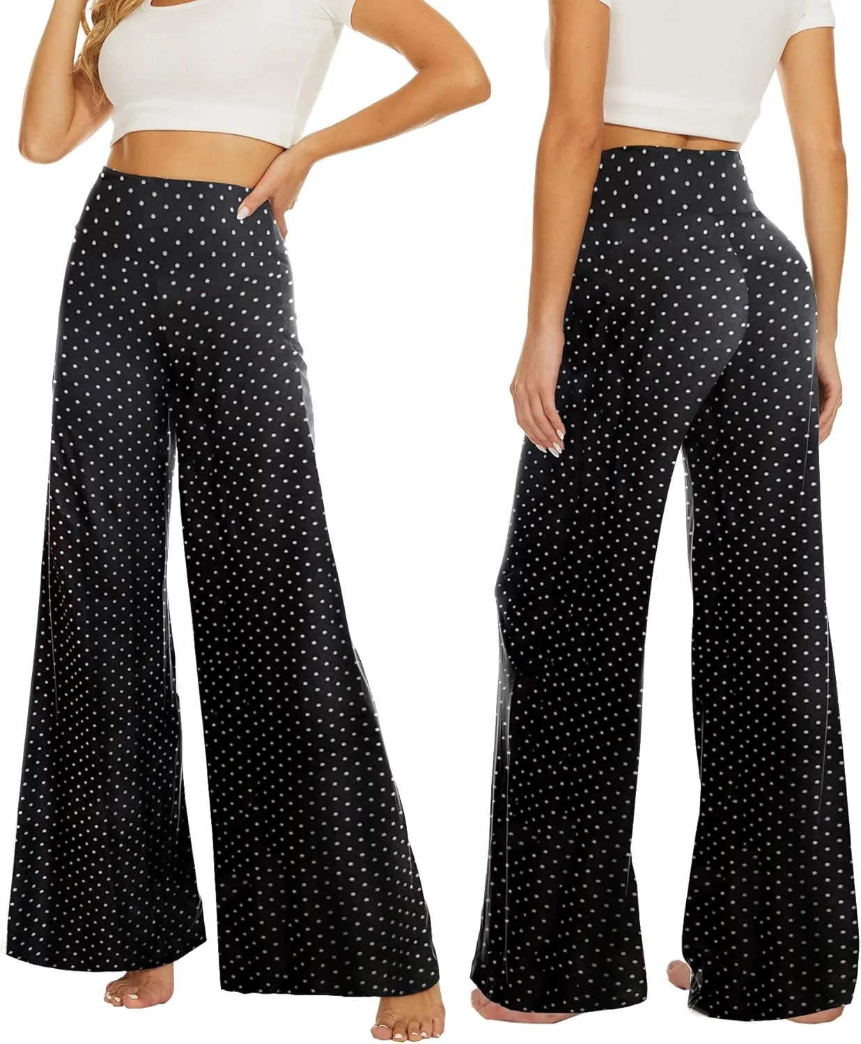 QGGQDD Wide Leg Palazzo Pants for Women - Casual Soft High Waist Lounge Pants Loose Comfy Stretchy Trousers