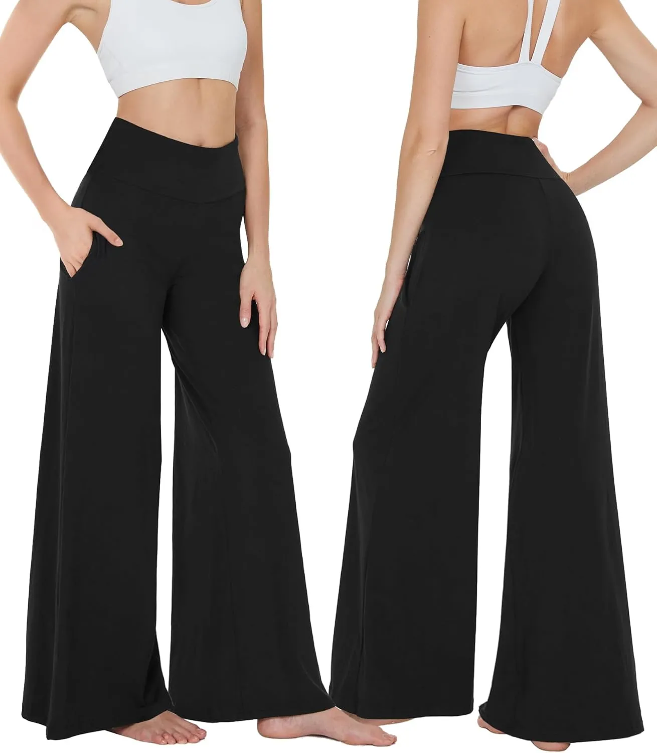 QGGQDD Wide Leg Palazzo Pants for Women - Casual Soft High Waist Lounge Pants Loose Comfy Stretchy Trousers