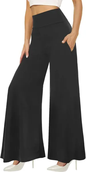 QGGQDD Wide Leg Palazzo Pants for Women - Casual Soft High Waist Lounge Pants Loose Comfy Stretchy Trousers