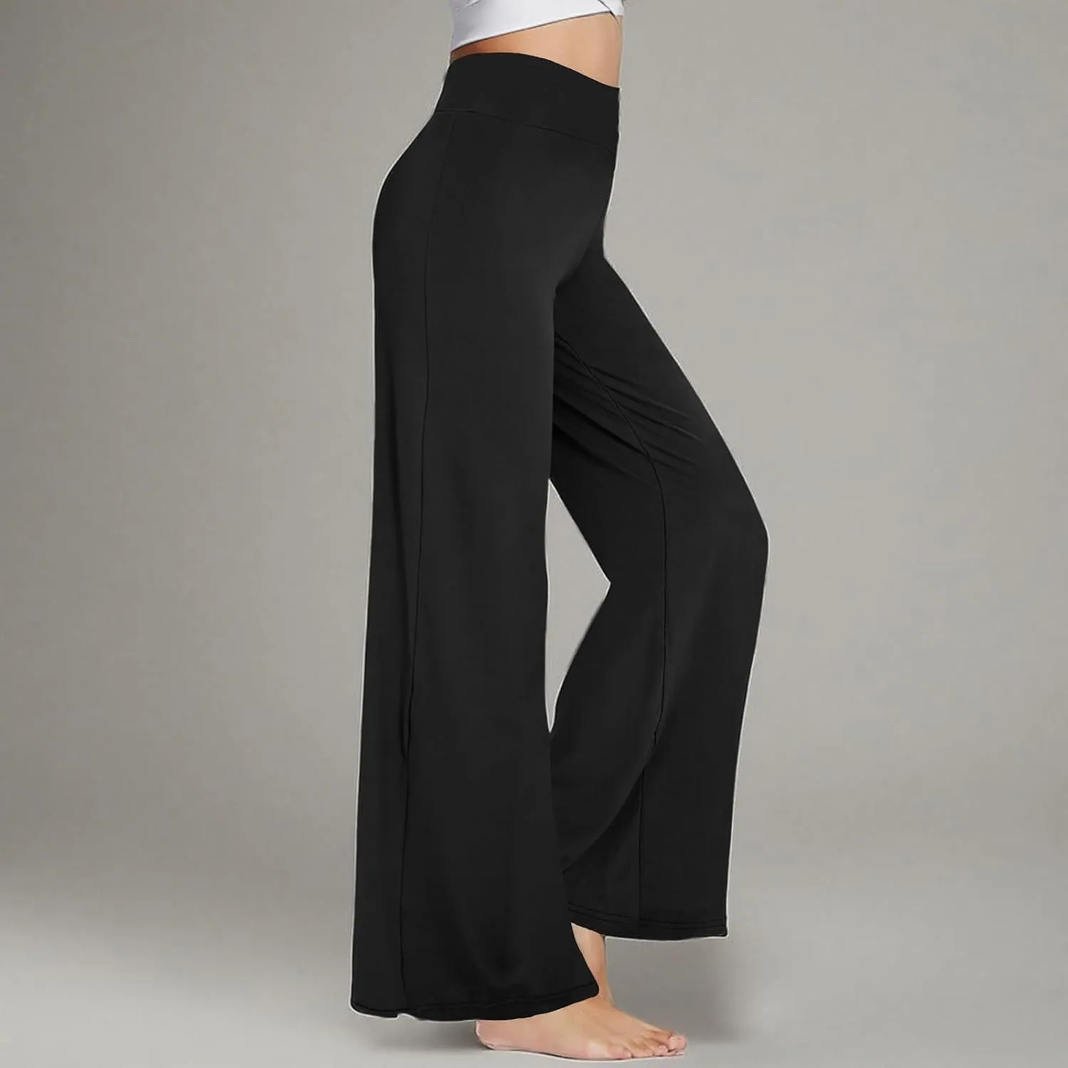 QGGQDD Wide Leg Palazzo Pants for Women - Casual Soft High Waist Lounge Pants Loose Comfy Stretchy Trousers