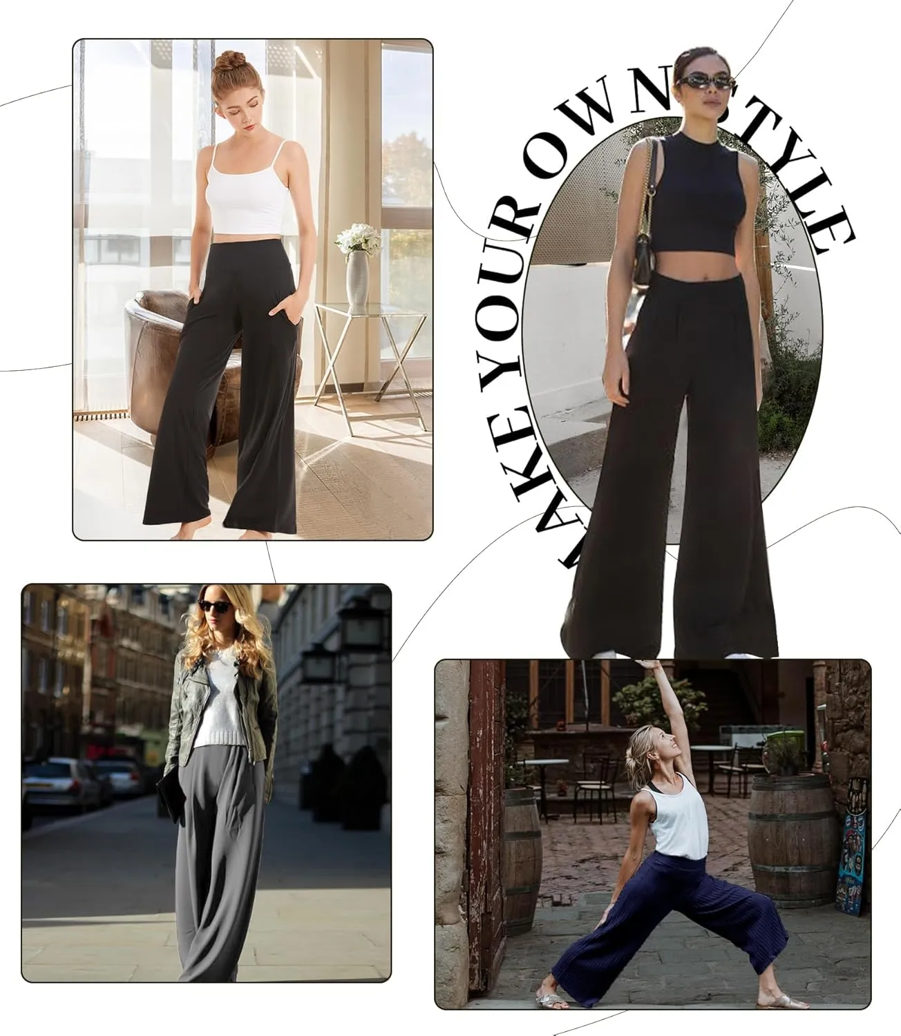 QGGQDD Wide Leg Palazzo Pants for Women - Casual Soft High Waist Lounge Pants Loose Comfy Stretchy Trousers