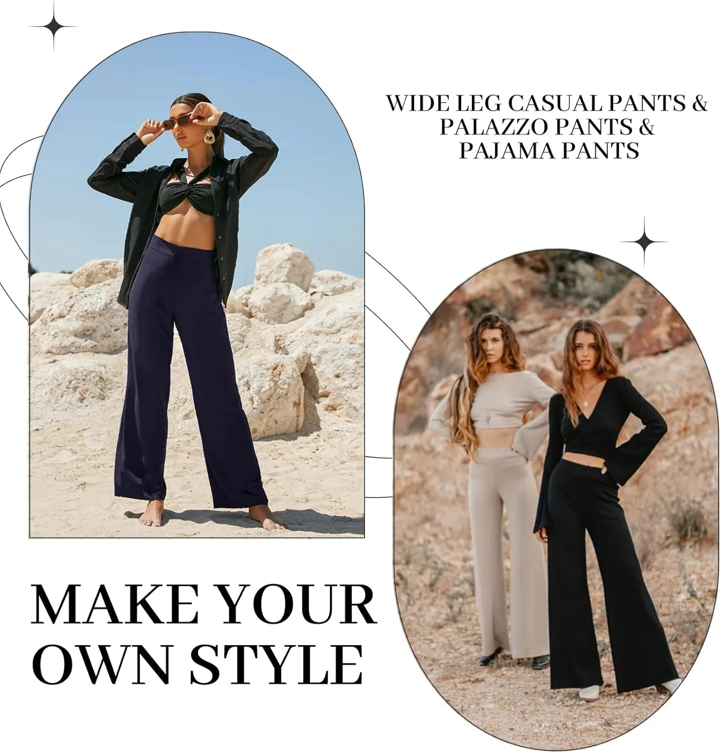 QGGQDD Wide Leg Palazzo Pants for Women - Casual Soft High Waist Lounge Pants Loose Comfy Stretchy Trousers