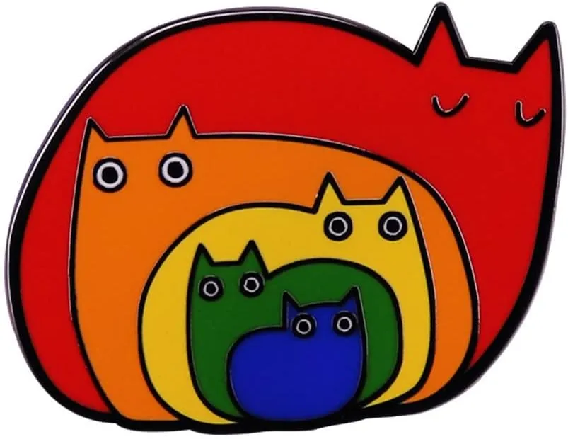 Rainbow Pride Cat Enamel Pin Brooch in LGBT Progress Flag Colors - Subtle Pride Jewelry Gift