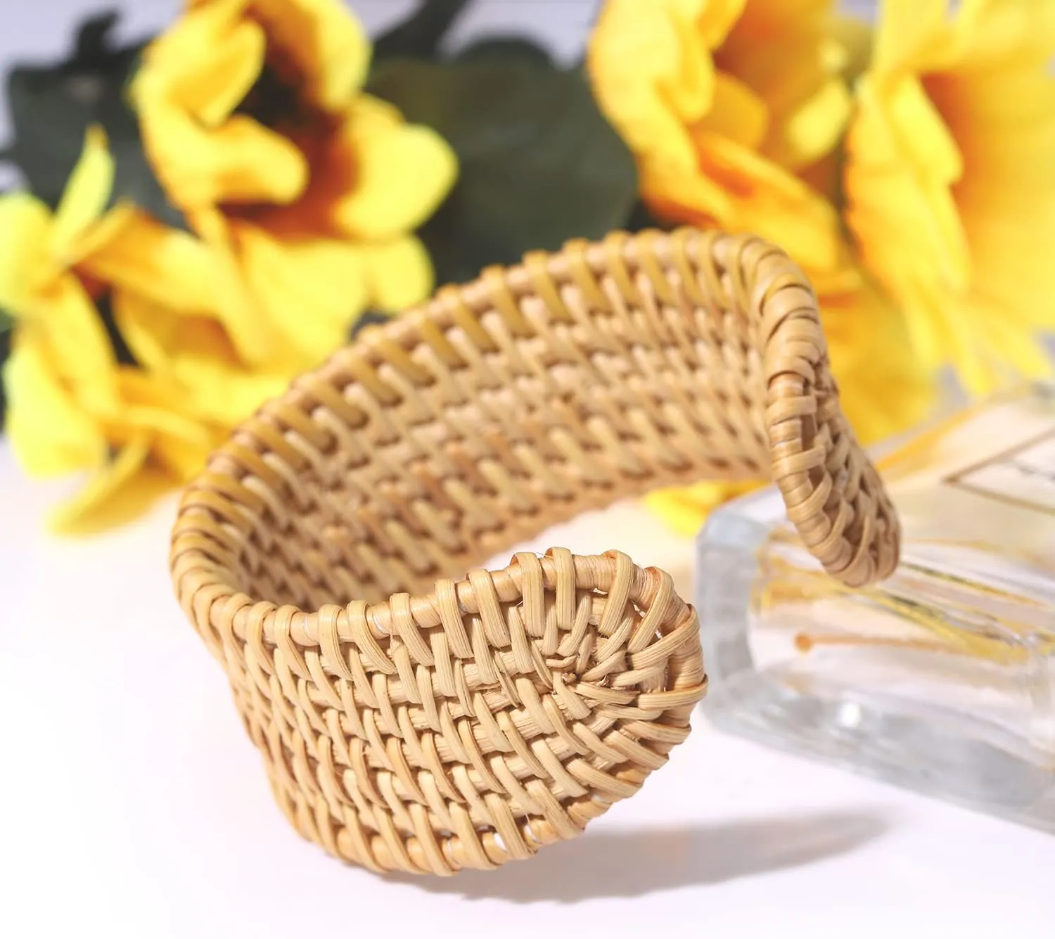 Rattan Bracelet Handmade Lightweight Straw Wicker Braid Cuff Bangle Bracelet Statement Adjustable Bohemian Rattans Woven Chunky Bracelets for Summer Wrist Jewelry