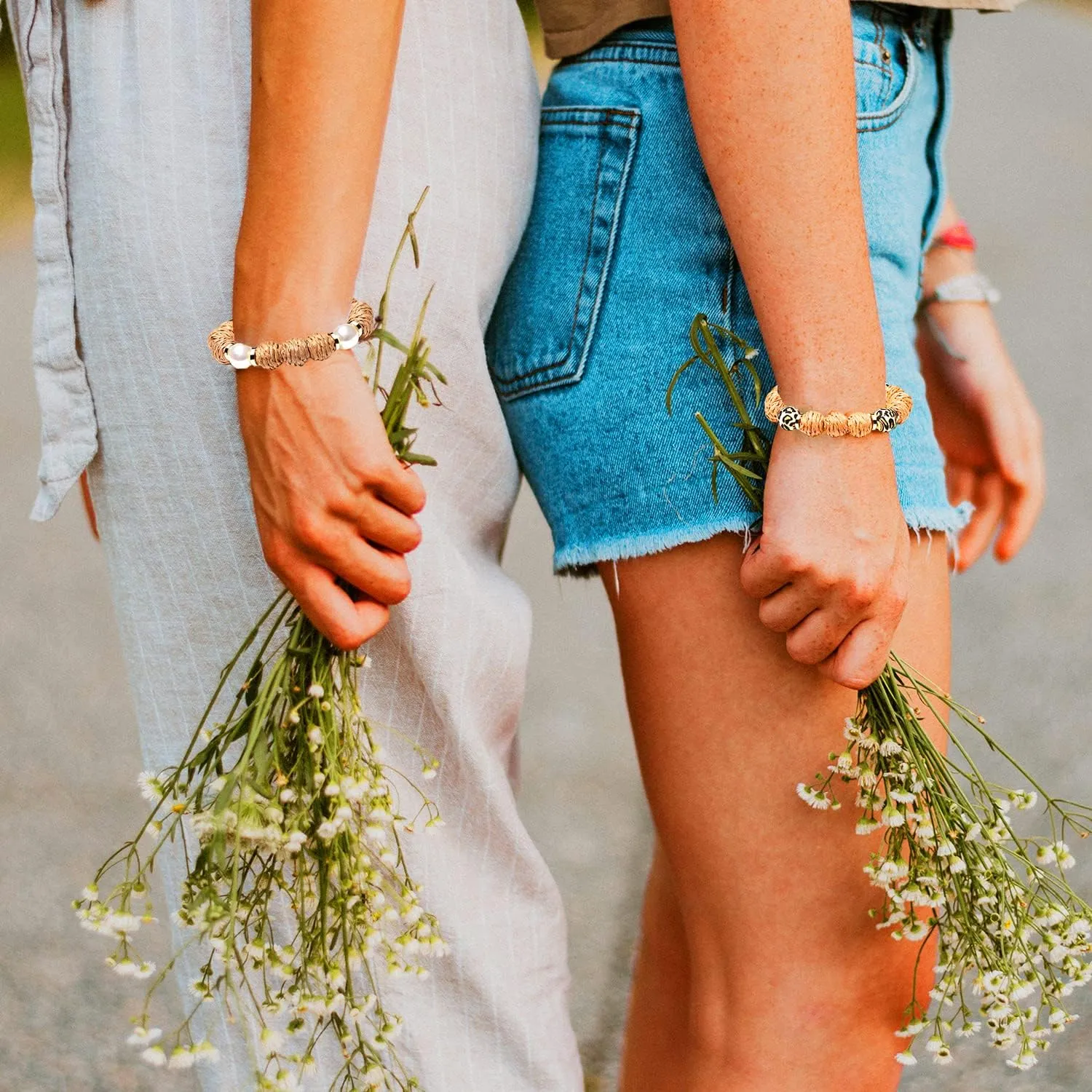 Rattan Bracelets for Women Handmade Woven Rattan Ball Beaded Stretch Bracelets Stackable Boho Bangle Bracelets Summer Beach Jewelry