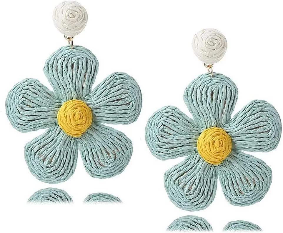 Rattan Earrings for Women Statement Boho Handmade Raffia Straw Wrapped Flower Drop Dangle Earrings Summer Tropical Beach Jewelry Best Jewelry Gifts