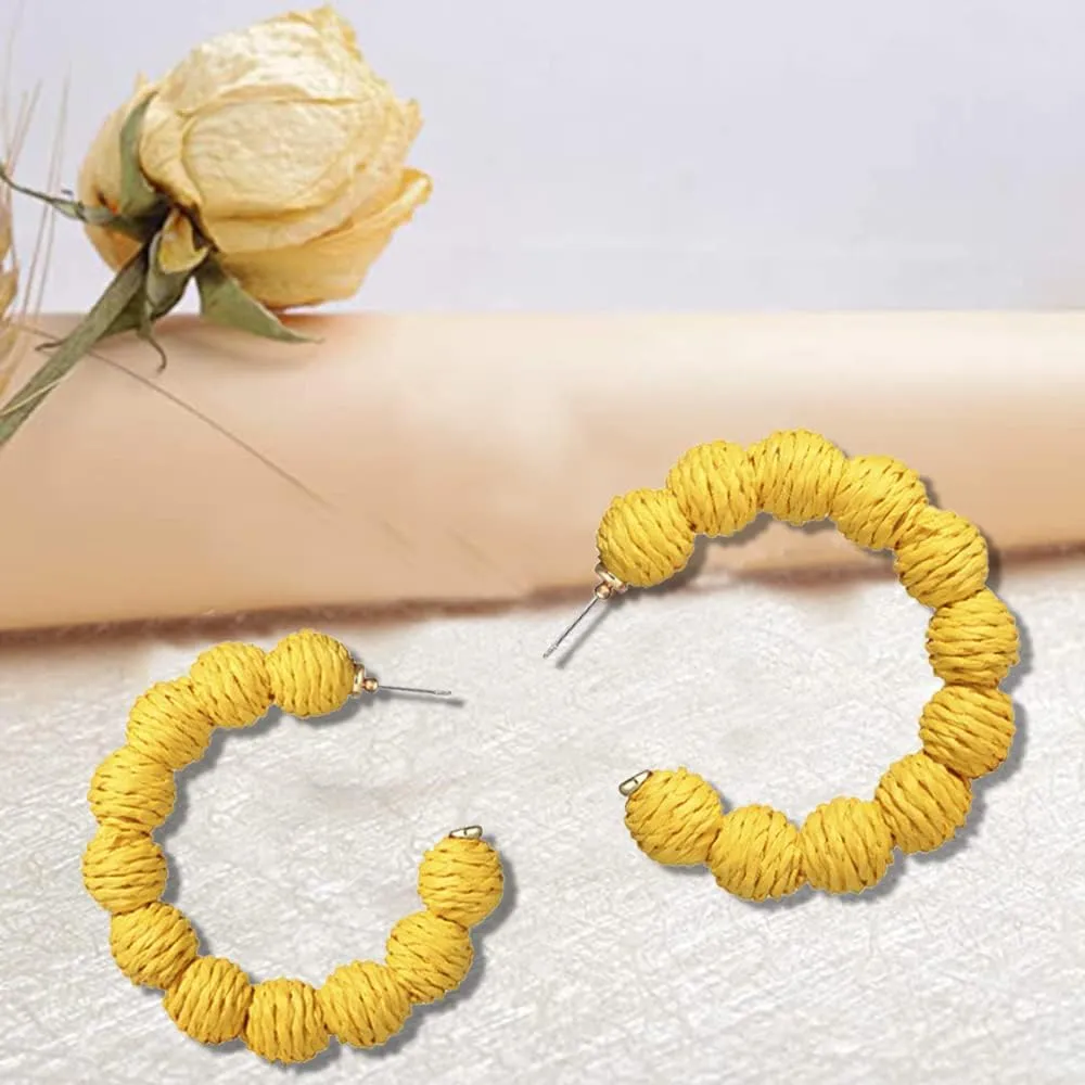 Rattan Earrings Statement Rattan Hoop Earrings for Women Woven Bohemian Earrings Handmade Straw Wicker Braid Big Drop Dangle Earrings for Women Summer Beach Jewelry