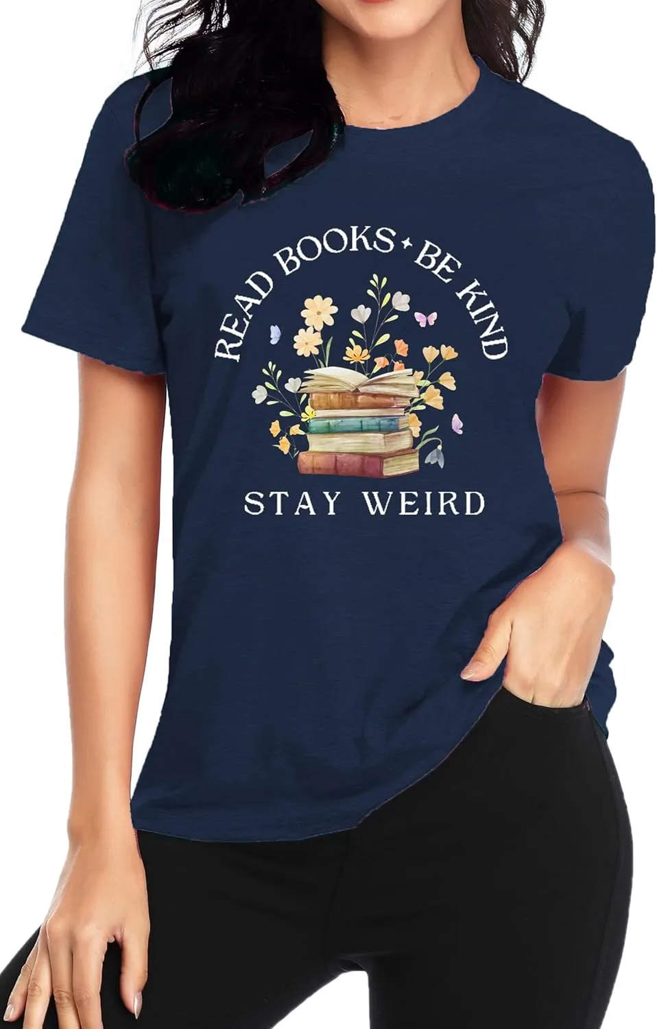 Read Shirt for Womens Read Books Be Kind Stay Weird Print Tshirt Funny Bookworm T-Shirt Read Tee
