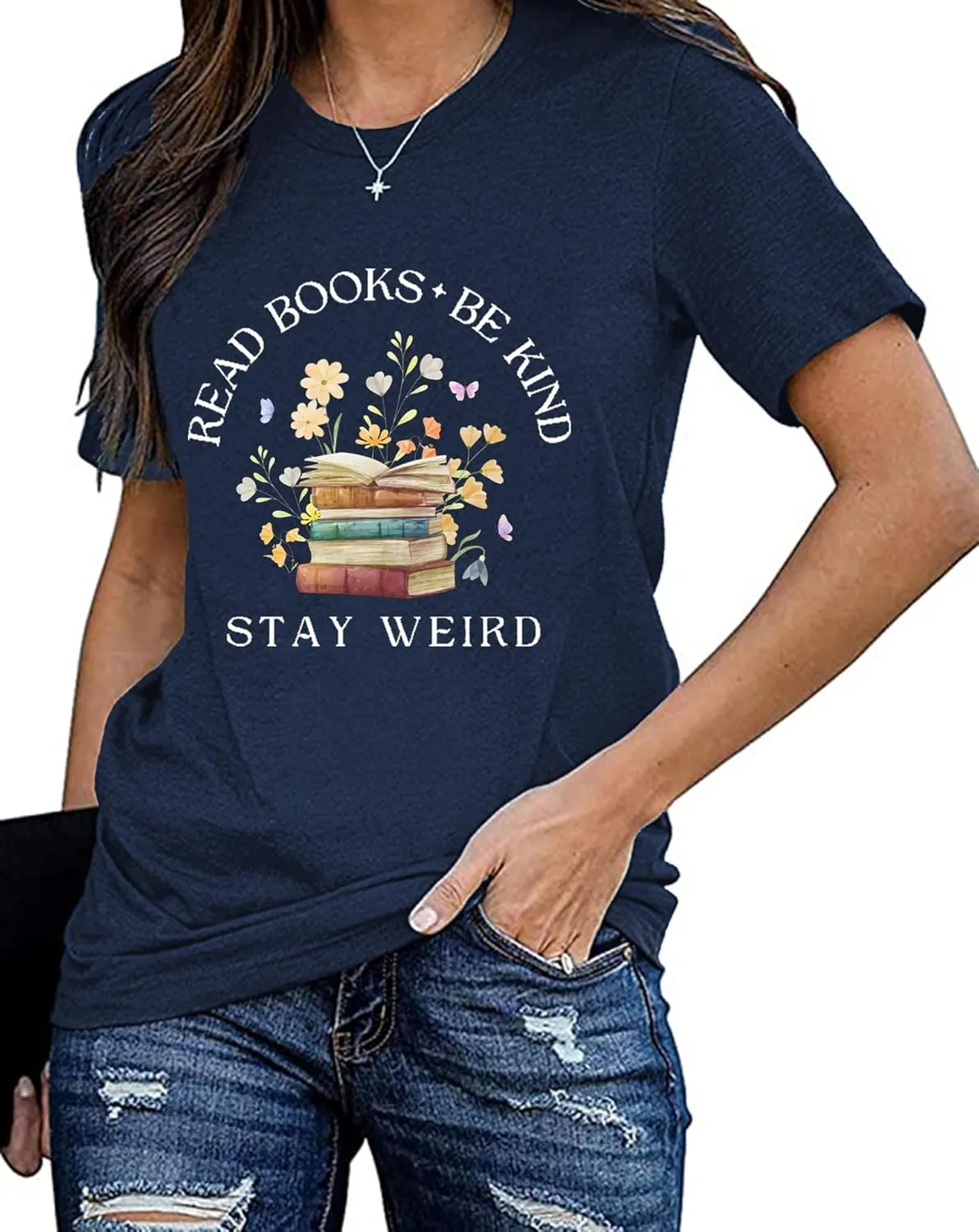 Read Shirt for Womens Read Books Be Kind Stay Weird Print Tshirt Funny Bookworm T-Shirt Read Tee
