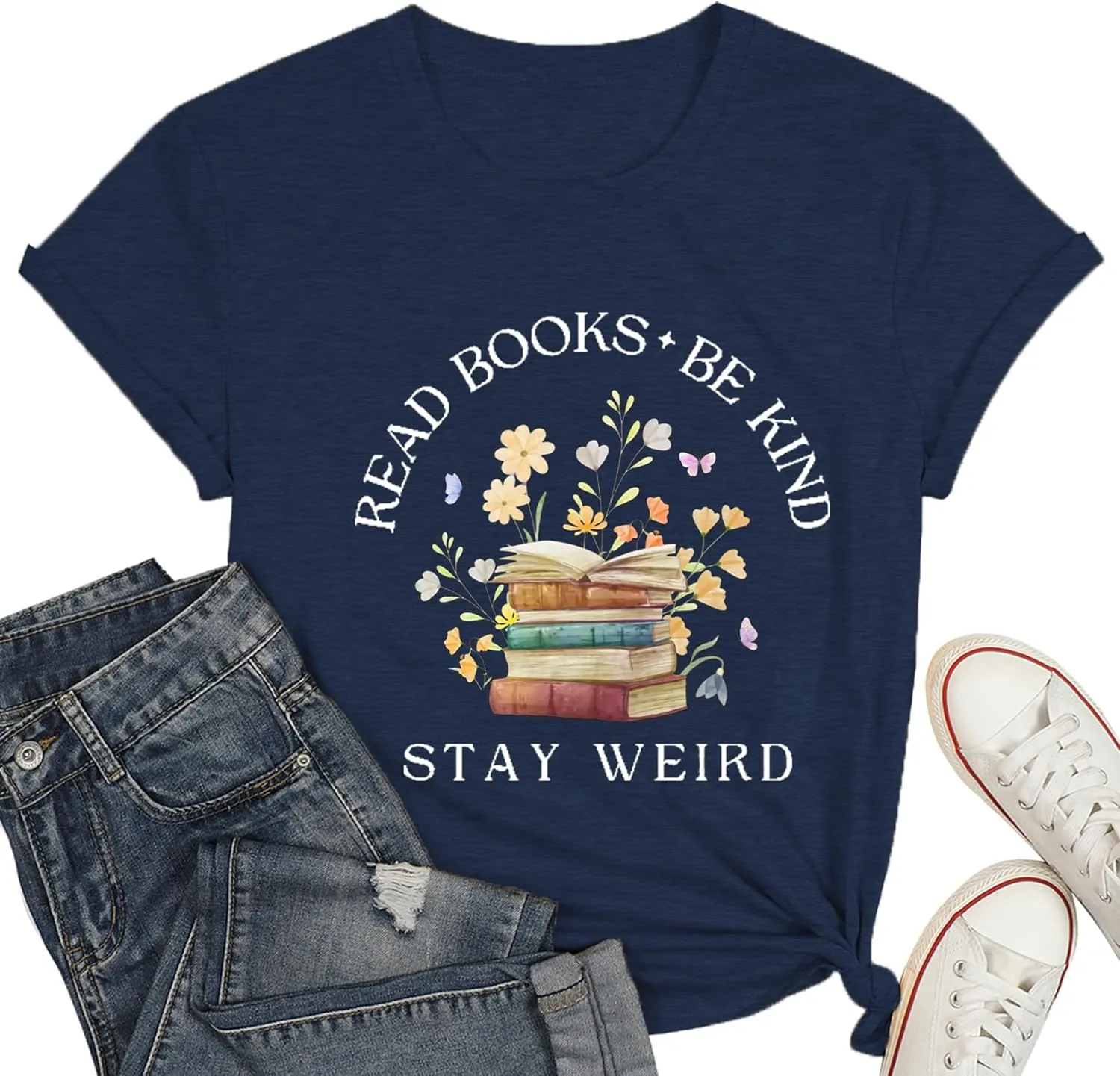 Read Shirt for Womens Read Books Be Kind Stay Weird Print Tshirt Funny Bookworm T-Shirt Read Tee