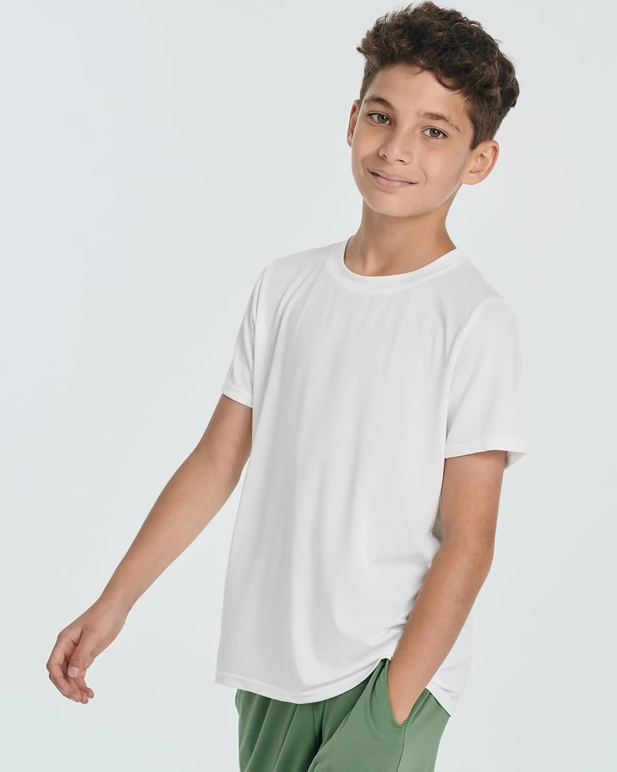 Real Essentials 5 Pack: Youth Dry-Fit Wicking Active Athletic Performance Short Sleeve T-Shirt Boys & Girls Shirts