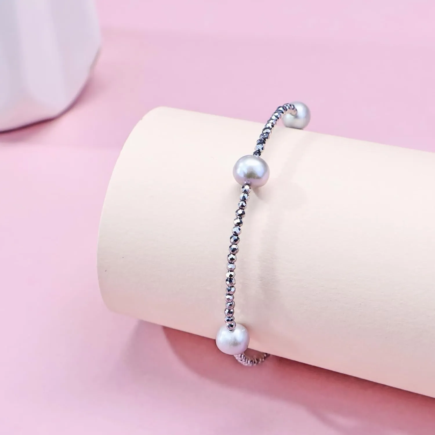 Real Freshwater Pearl Bangle Cuff Bracelet for Women,Adjustable Pearl/Hematite Open Cuff Bangle Bracelets,Beaded Bracelets Fashion Jewelry Handmade Bracelets Gifts