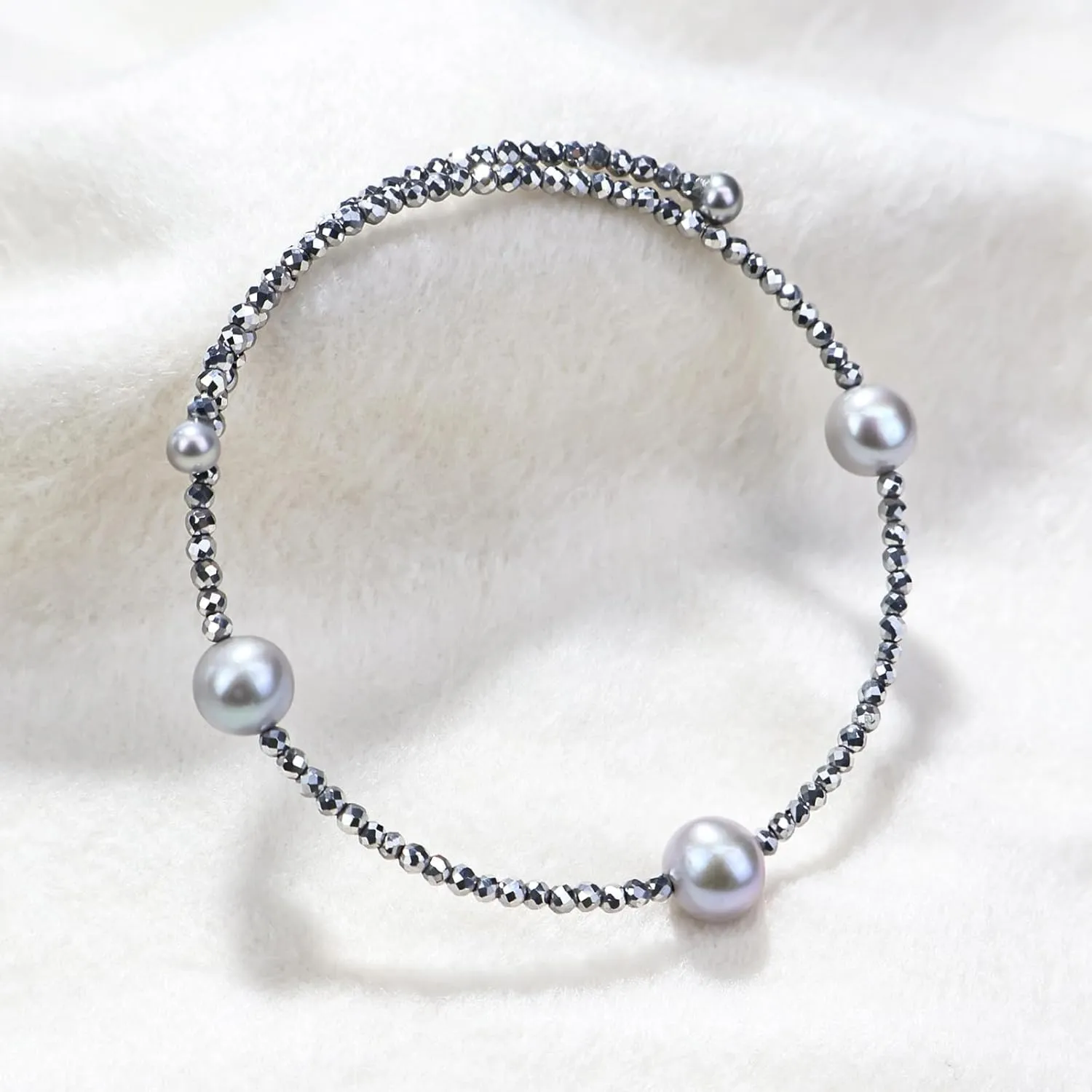 Real Freshwater Pearl Bangle Cuff Bracelet for Women,Adjustable Pearl/Hematite Open Cuff Bangle Bracelets,Beaded Bracelets Fashion Jewelry Handmade Bracelets Gifts