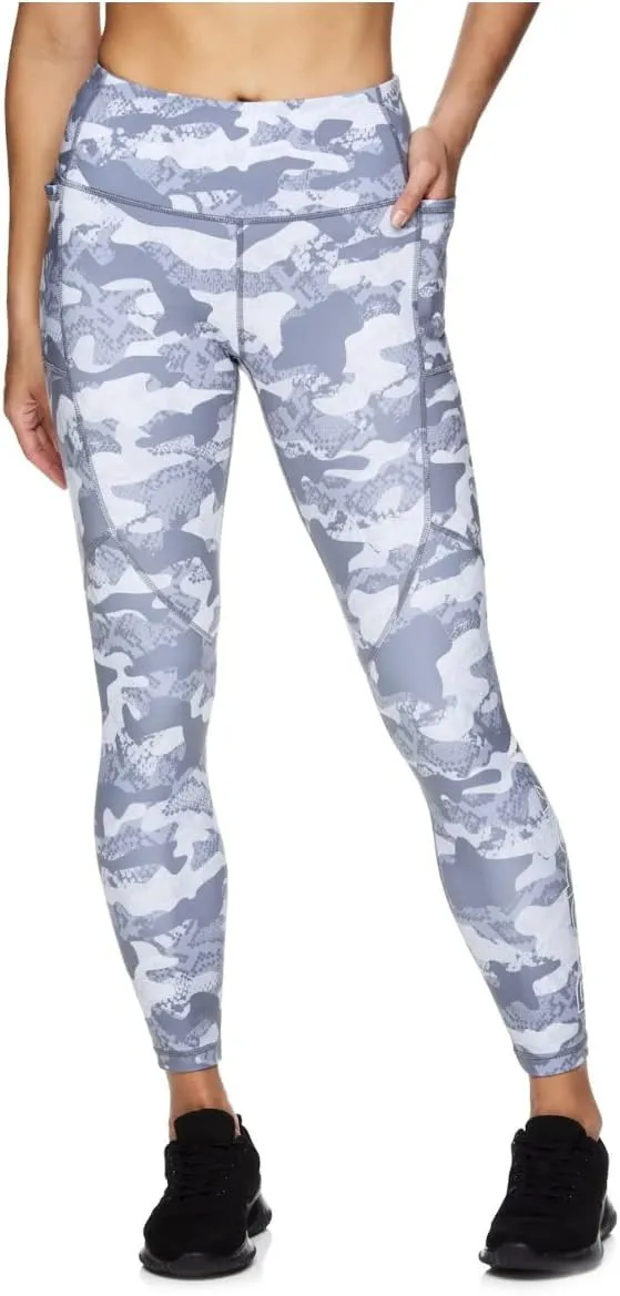 Reebok Women's Essential Highrise Wide Waist, Moisture Wicking Ankle Length Leggings with Pockets, 25" Inseam (as1, Alpha, s, Regular, Regular, Silver Sconce, Medium)