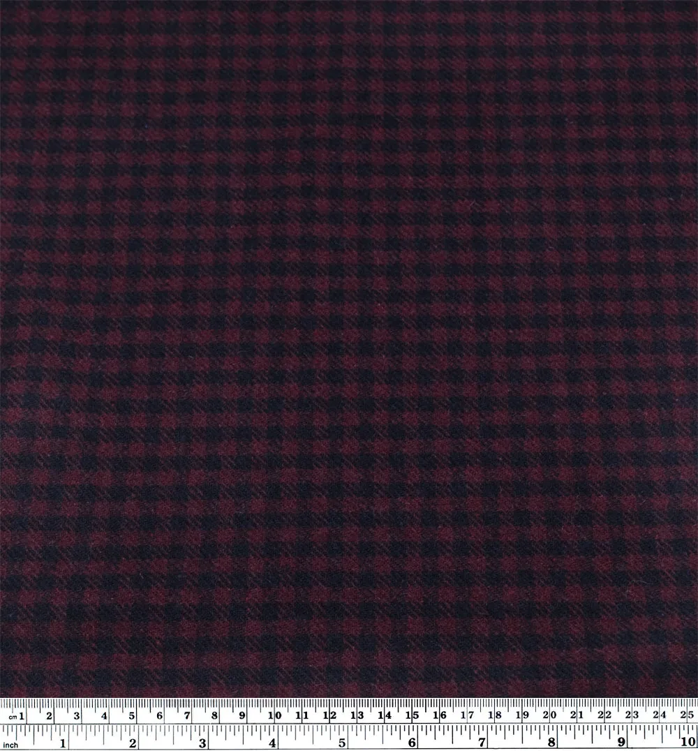 Remnant - 70cm- Deadstock Checked Wool Blend Coating - Merlot/Midnight Blue