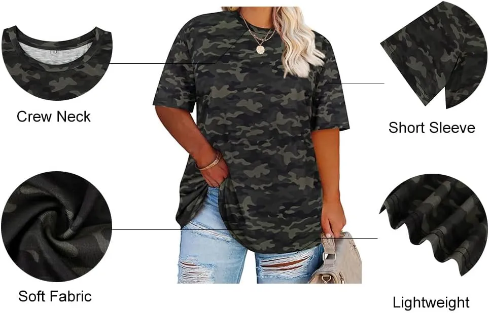 RITERA Women's Plus Size Crewneck Tops Short Sleeve Oversized T Shirt for Women Spring Summer XL 5XL