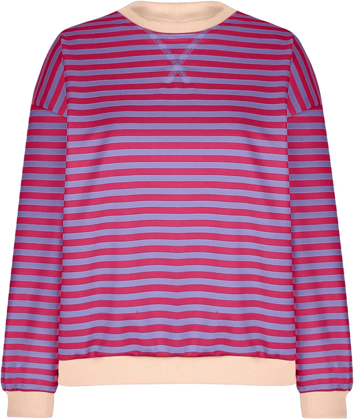 RKSTN Womens Casual Striped Tops Long Sleeve Shirts Crewneck Oversized Sweatshirts 2024 Trendy Fall Clothes