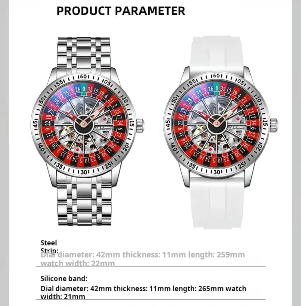 Rotating Wheel Dial Mechanical Watches for Men Luxury Hollow Skeleton Trendy Automatic Watch Waterproof Luminous Personality Wristwatch