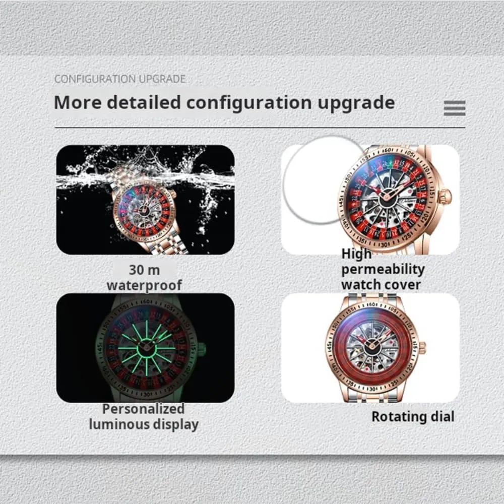 Rotating Wheel Dial Mechanical Watches for Men Luxury Hollow Skeleton Trendy Automatic Watch Waterproof Luminous Personality Wristwatch