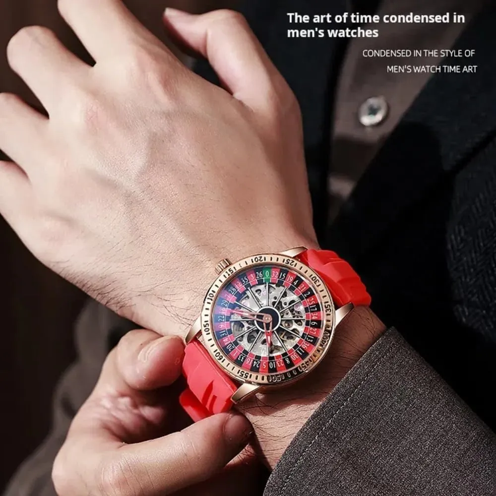 Rotating Wheel Dial Mechanical Watches for Men Luxury Hollow Skeleton Trendy Automatic Watch Waterproof Luminous Personality Wristwatch