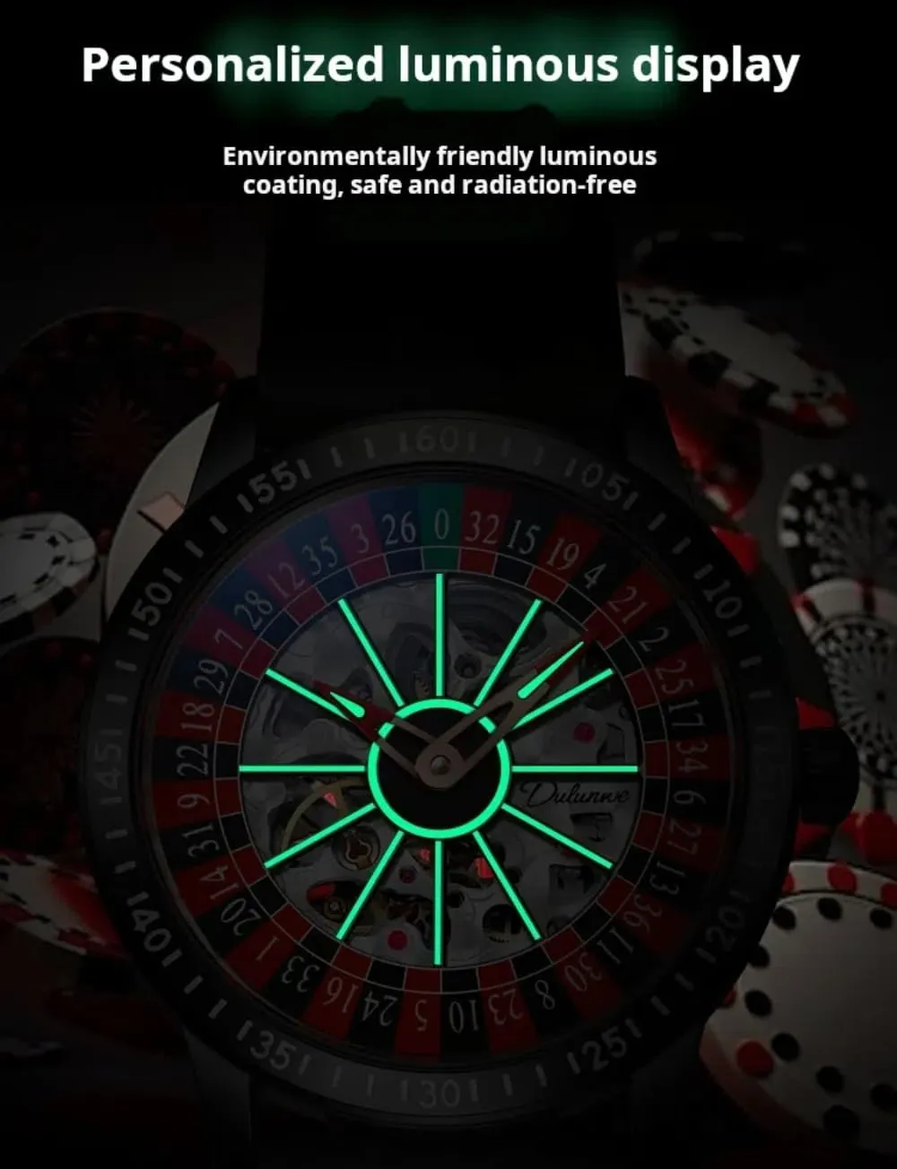 Rotating Wheel Dial Mechanical Watches for Men Luxury Hollow Skeleton Trendy Automatic Watch Waterproof Luminous Personality Wristwatch