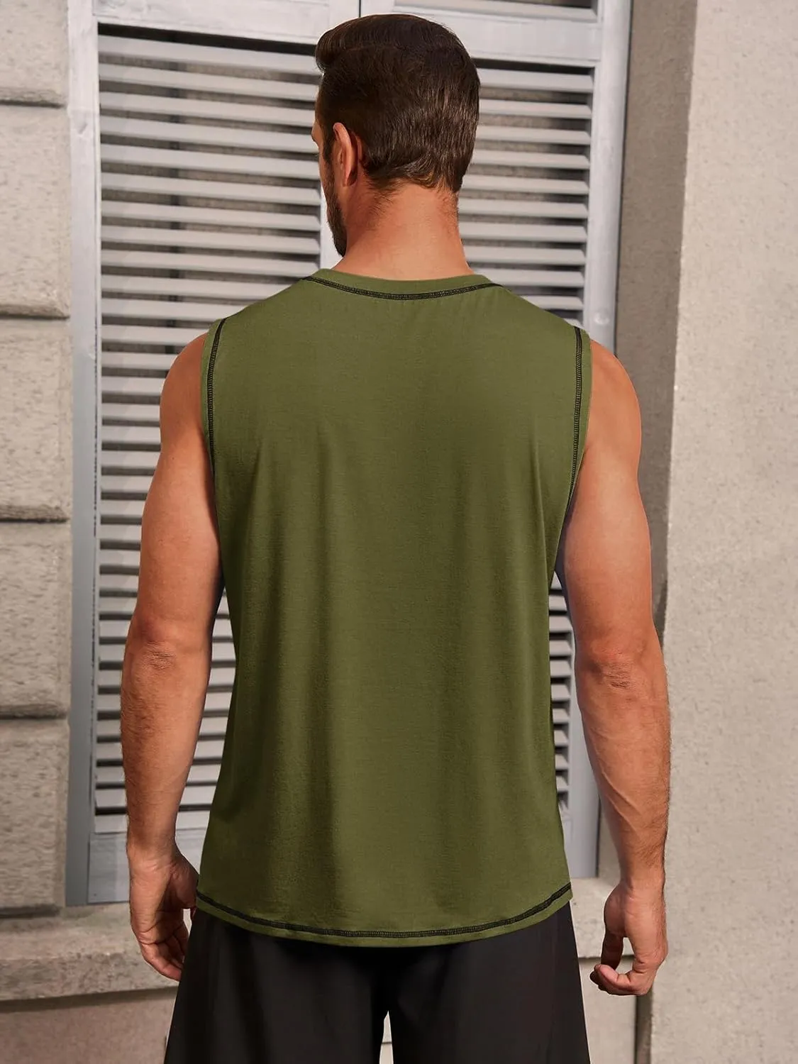 Runcati Mens Workout Tank Tops Sleeveless Casual Crewneck Beach T Shirt Muscle Athletic Gym Running Tee