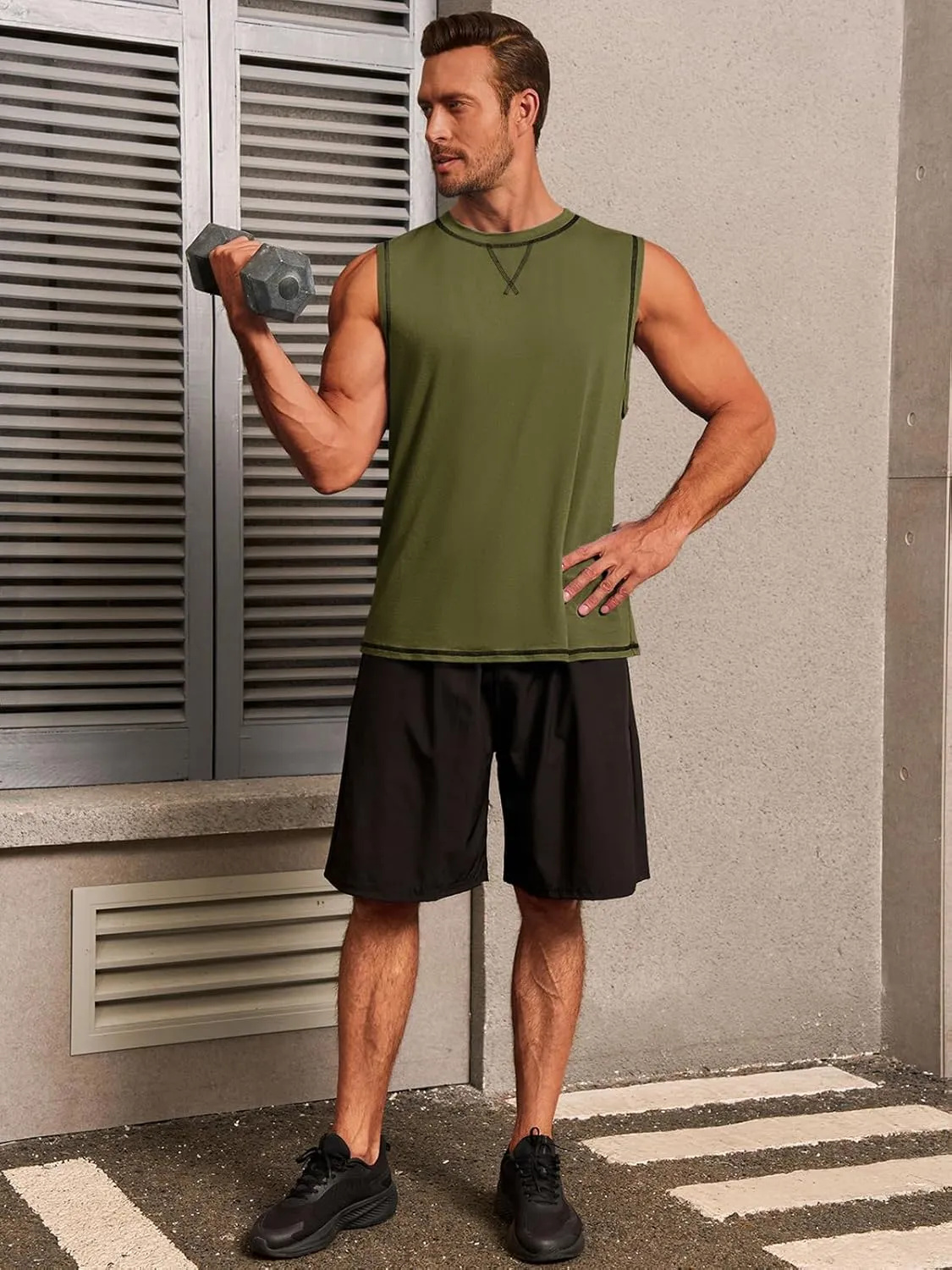 Runcati Mens Workout Tank Tops Sleeveless Casual Crewneck Beach T Shirt Muscle Athletic Gym Running Tee