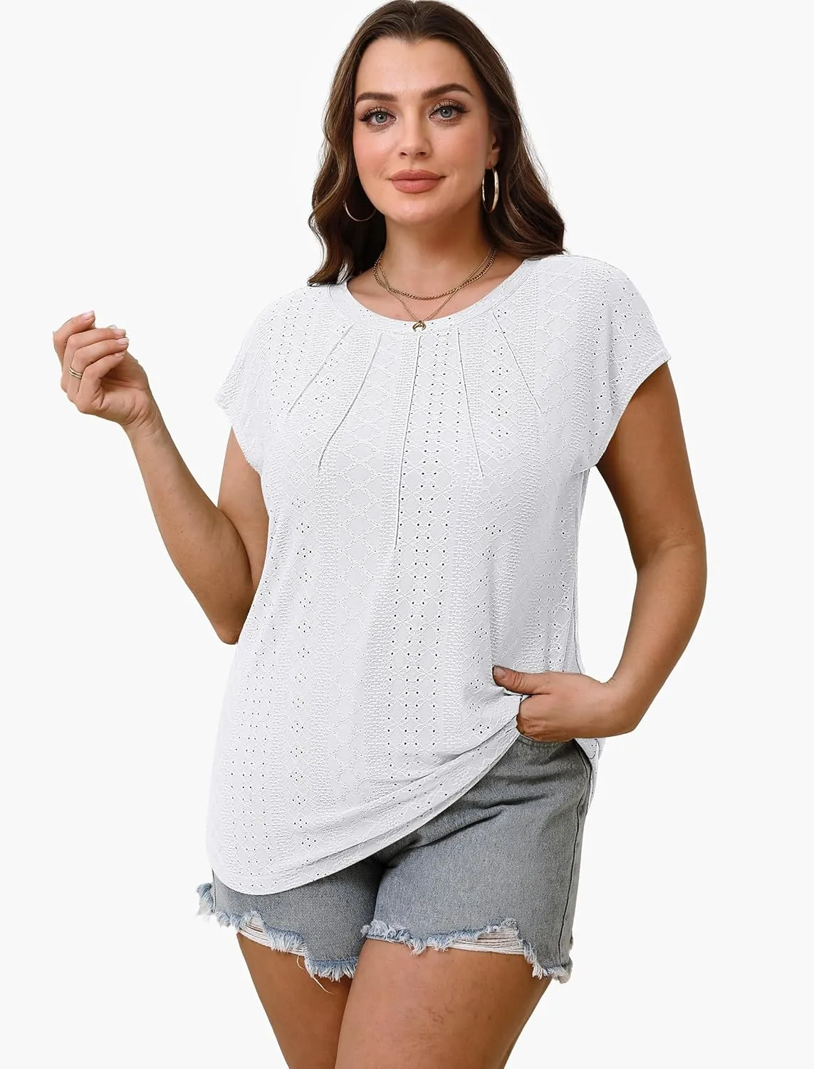 SAMPEEL Womens T Shirts Short Sleeve Pleated Dressy Casual Cap Sleeve Summer Tops Blouses