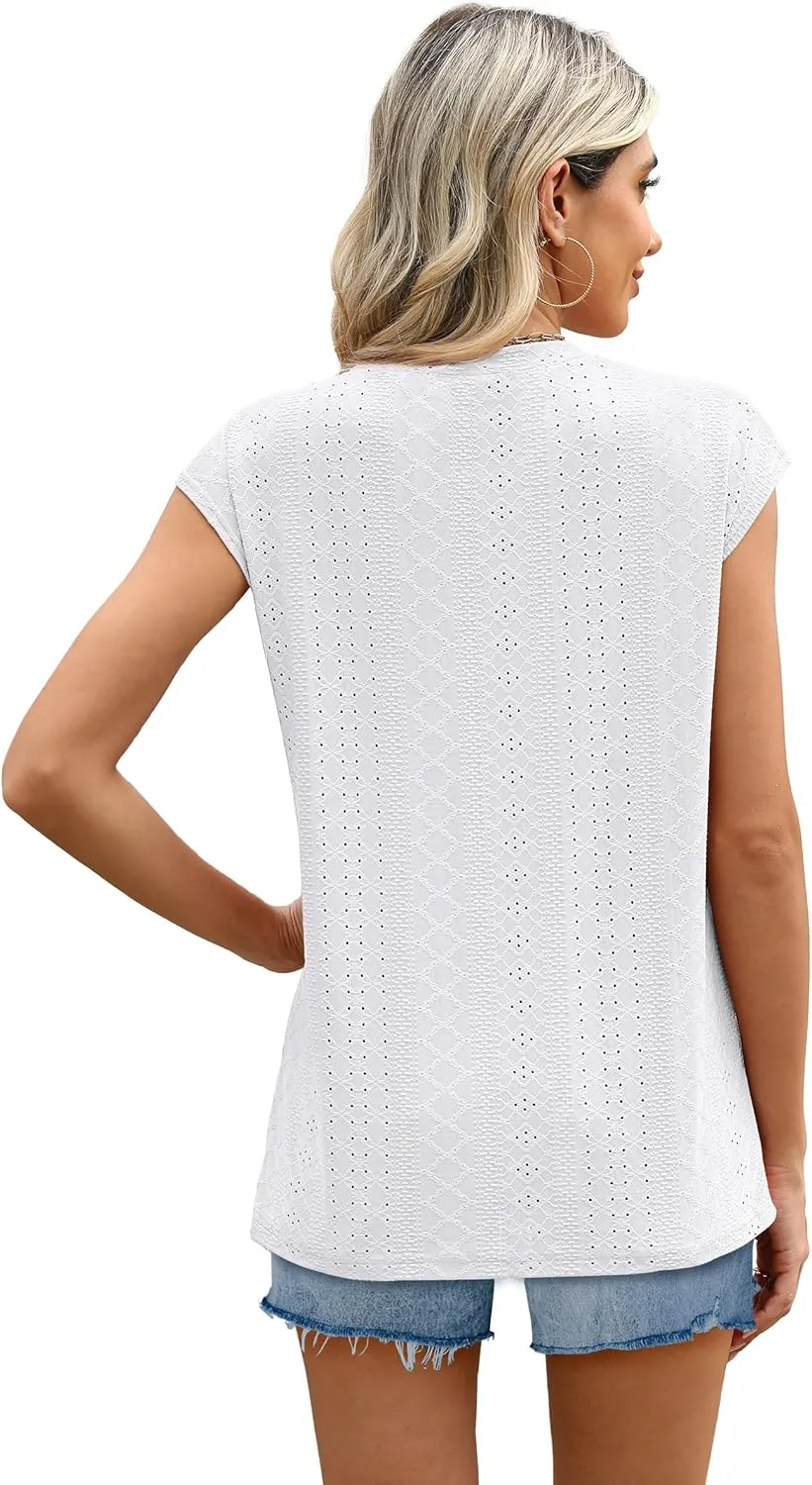 SAMPEEL Womens T Shirts Short Sleeve Pleated Dressy Casual Cap Sleeve Summer Tops Blouses