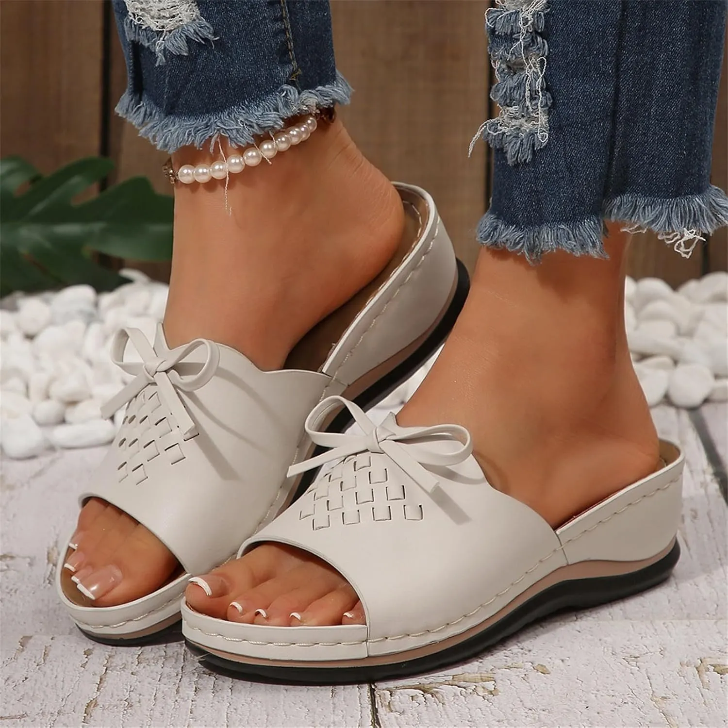 Sandals for Women 2025 Comfortable Arch Support Open Toe Soft Insole Beach Vacation Slingback Slip-On Wedge Sandals