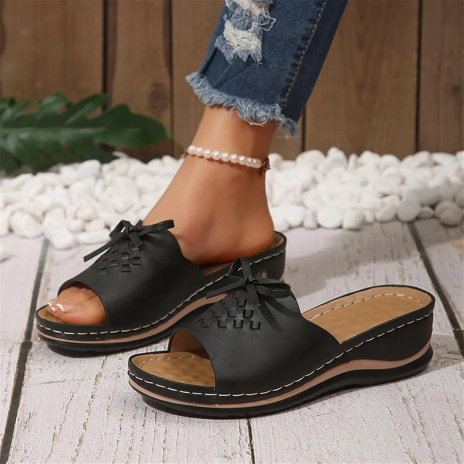 Sandals for Women 2025 Comfortable Arch Support Open Toe Soft Insole Beach Vacation Slingback Slip-On Wedge Sandals