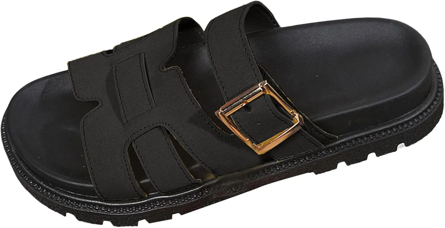 Sandals for Women 2025 Wide Width Buckle Strap Slippers Soft Cushion Comfortable Walking Slip on Women Summer Shoes