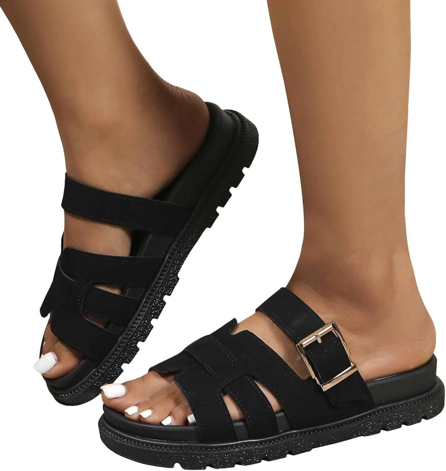 Sandals for Women 2025 Wide Width Buckle Strap Slippers Soft Cushion Comfortable Walking Slip on Women Summer Shoes