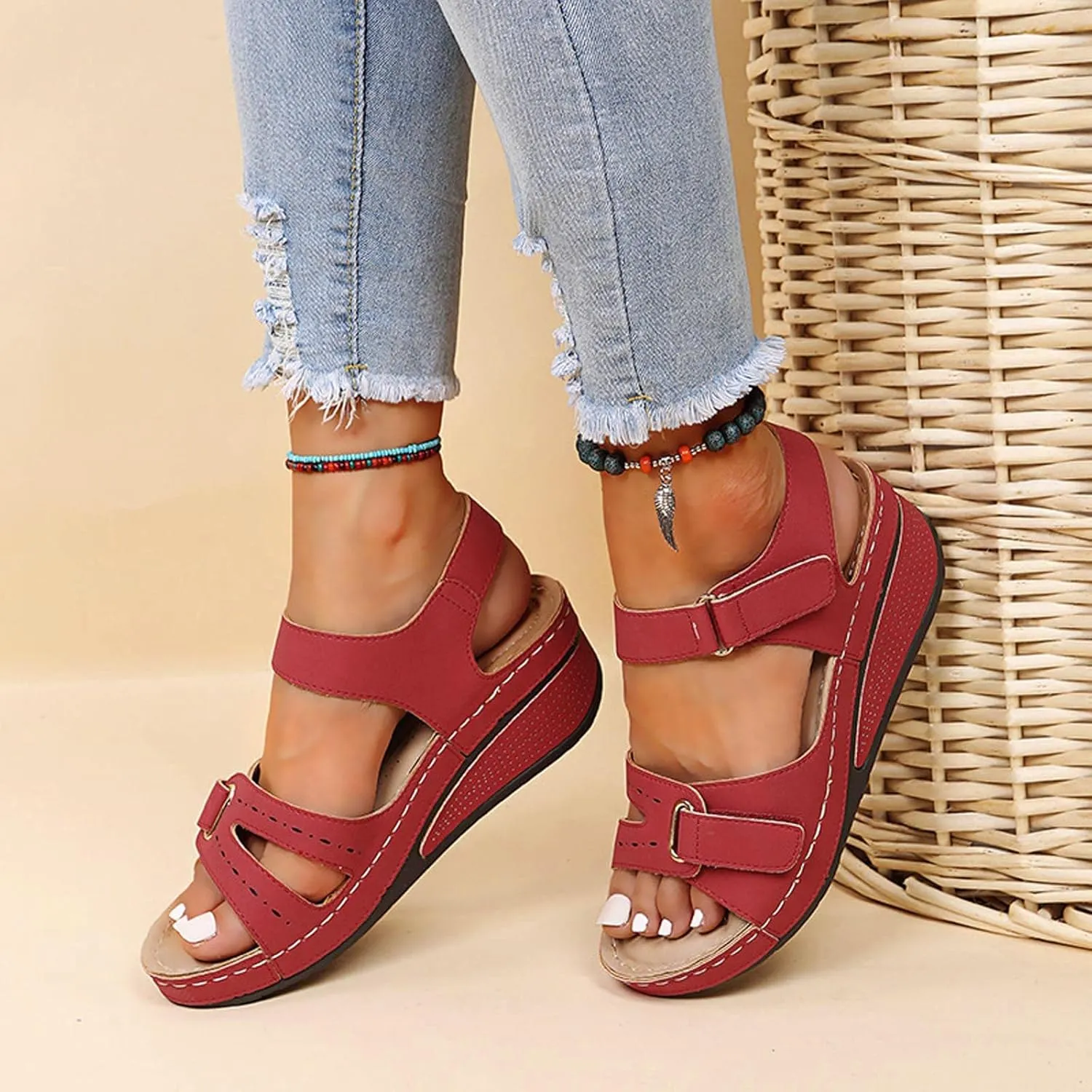 Sandals for women, Orthopedic Shoes for Women Plantar Fasciitis, Comfort Wedge Sandals, Open Toe Ankle Strap Sandals, Summer Wide Fit Cushion Walk Sandals with Arch Support