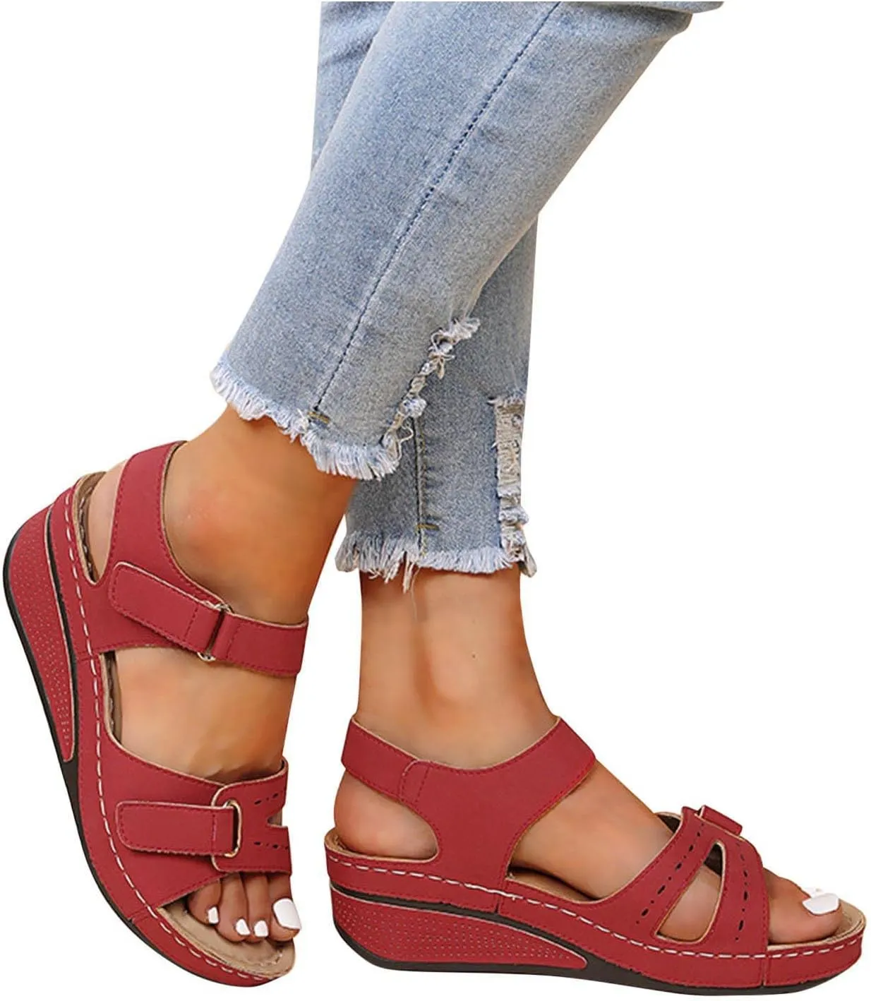 Sandals for women, Orthopedic Shoes for Women Plantar Fasciitis, Comfort Wedge Sandals, Open Toe Ankle Strap Sandals, Summer Wide Fit Cushion Walk Sandals with Arch Support