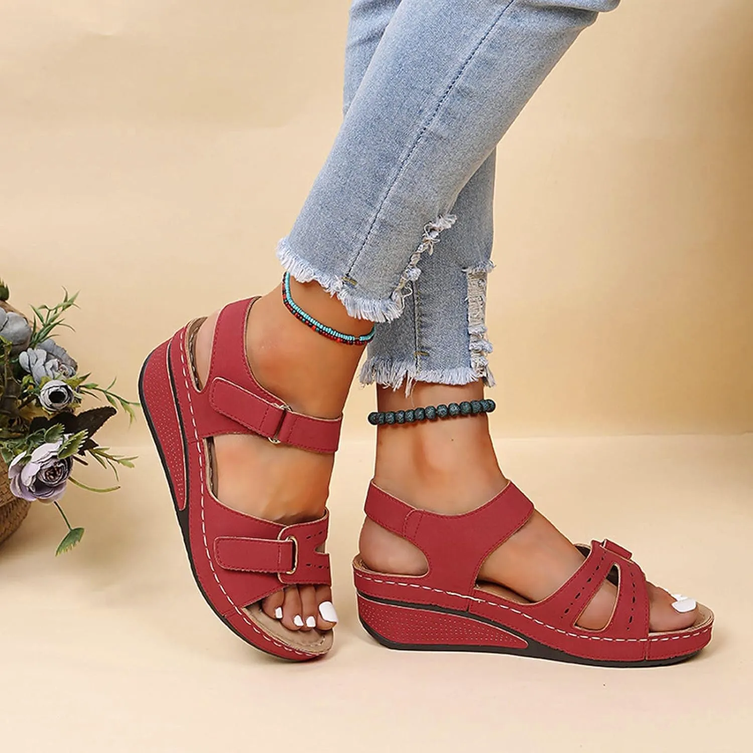Sandals for women, Orthopedic Shoes for Women Plantar Fasciitis, Comfort Wedge Sandals, Open Toe Ankle Strap Sandals, Summer Wide Fit Cushion Walk Sandals with Arch Support
