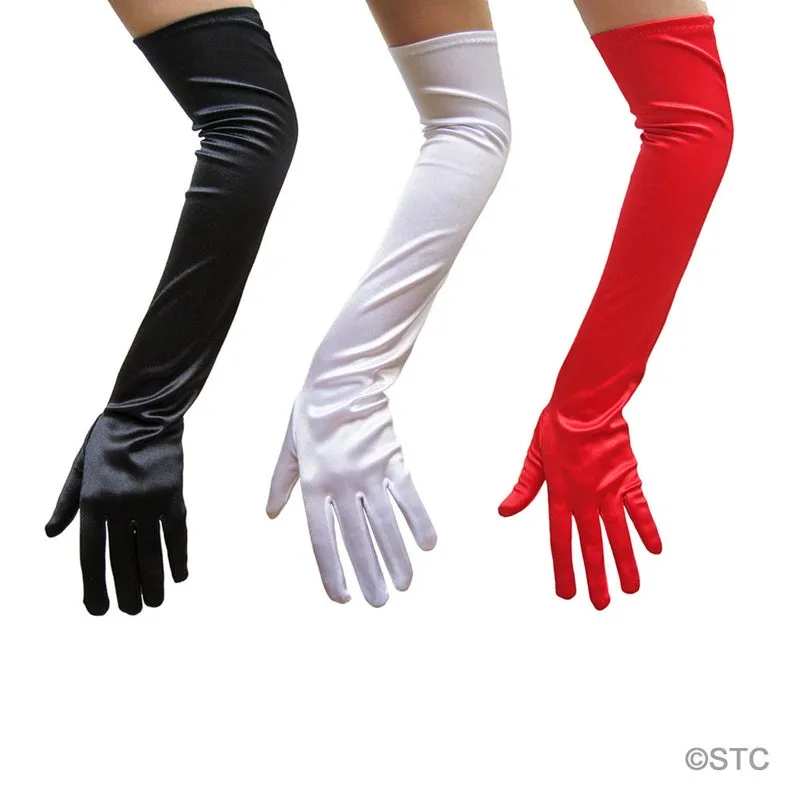 Satin Opera Length Gloves in Black